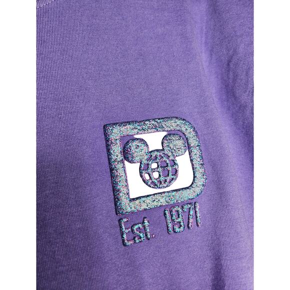 NEW no tags Walt Disney World XS Purple Spirit Jersey Glitter Spellout Cotton - Picture 2 of 4